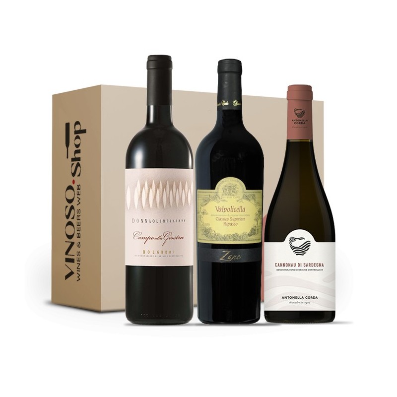 Tasting Box 3 bottiglie – Rossi d’Italia: Bolgheri, Valpolicella & Sardegna